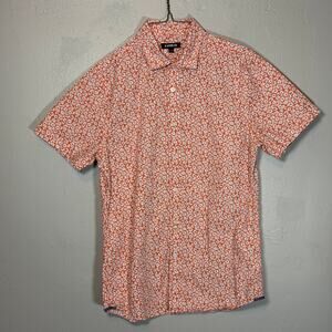 Express floral orange short sleeve button up casual slim fit shirt, Men's Small
